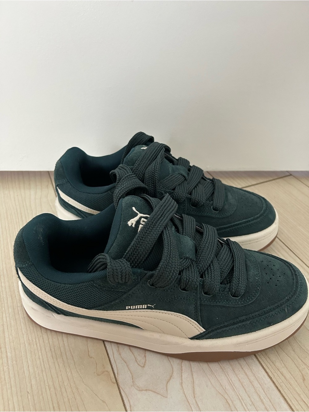 Puma Kids Dark Green Suede Low-Top Sneakers with Cream Midsole